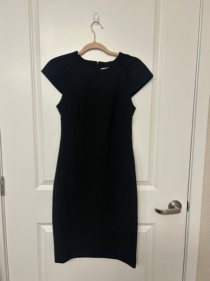 Calvin Klein Black Fitted Cap Sleeve Dress Knee Length Career Cocktail Size 14 NWT